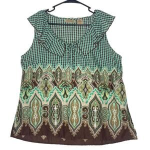 Boho Sleeveless Tank Top XL Cotton Paisley Geometric Print Festival Cottagecore‎